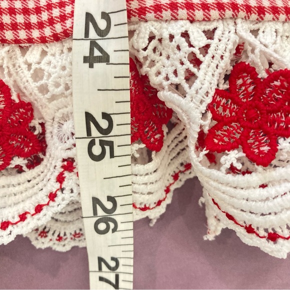 New York and Company red and white gingham midi pencil skirt lace trim - Picture 10 of 11